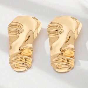 Abstract Gold Face Statement Stud Earrings